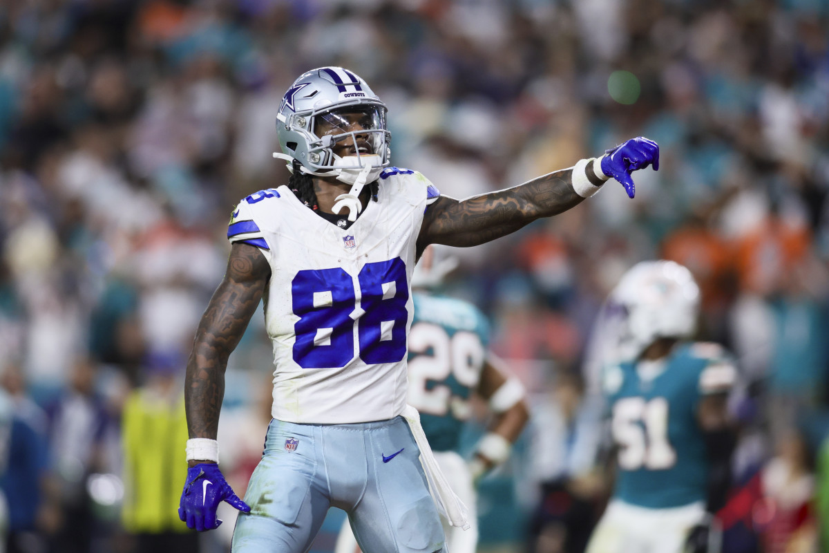 Dec 24, 2023; Miami Gardens, Florida, USA; Dallas Cowboys wide receiver CeeDee Lamb (88) reacts toward Miami Dolphins fans during the fourth quarter at Hard Rock Stadium.